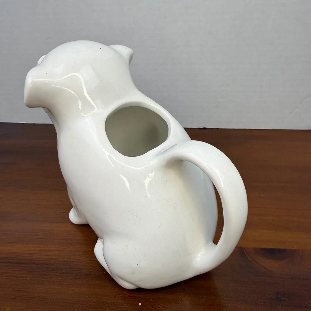 Vintage White Ceramic Pig Creamer Pitcher Sitting Figural Farmhouse Taiwan